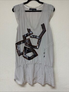 Barbara Bui womans Light Gray Sequin V-Neck Sleeveless Top size L 40